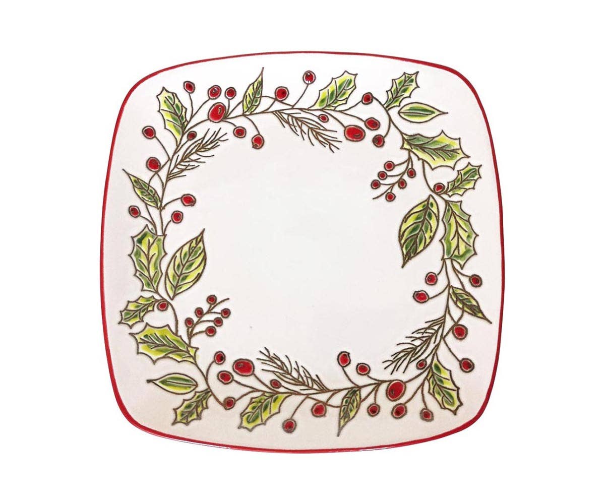 POINSETTIA HOLLY SQUARE 10.5" DINNER PLATE