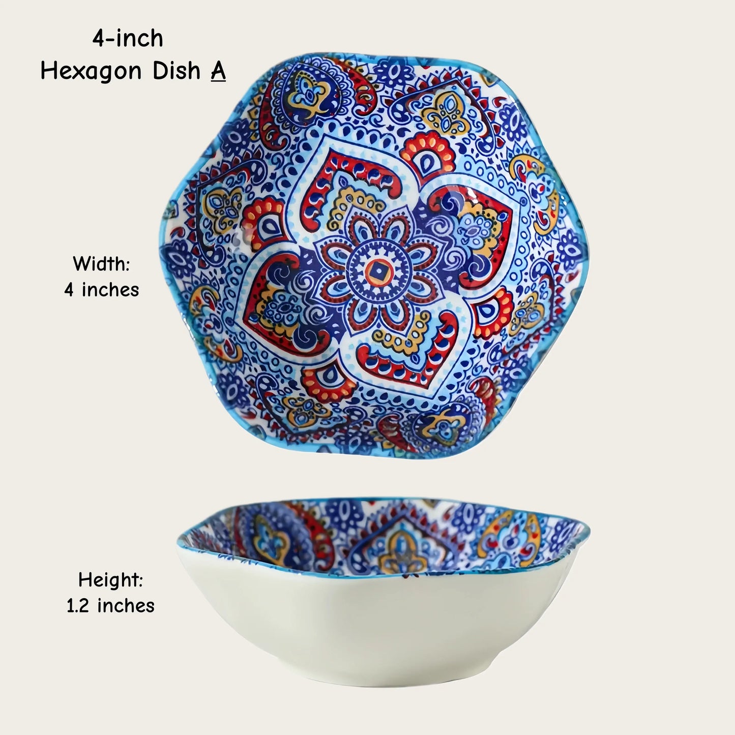 Moroccan Hexagon & Rose Ceramic Pinch Bowls (4-inch)