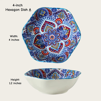 Moroccan Hexagon & Rose Ceramic Pinch Bowls (4-inch)