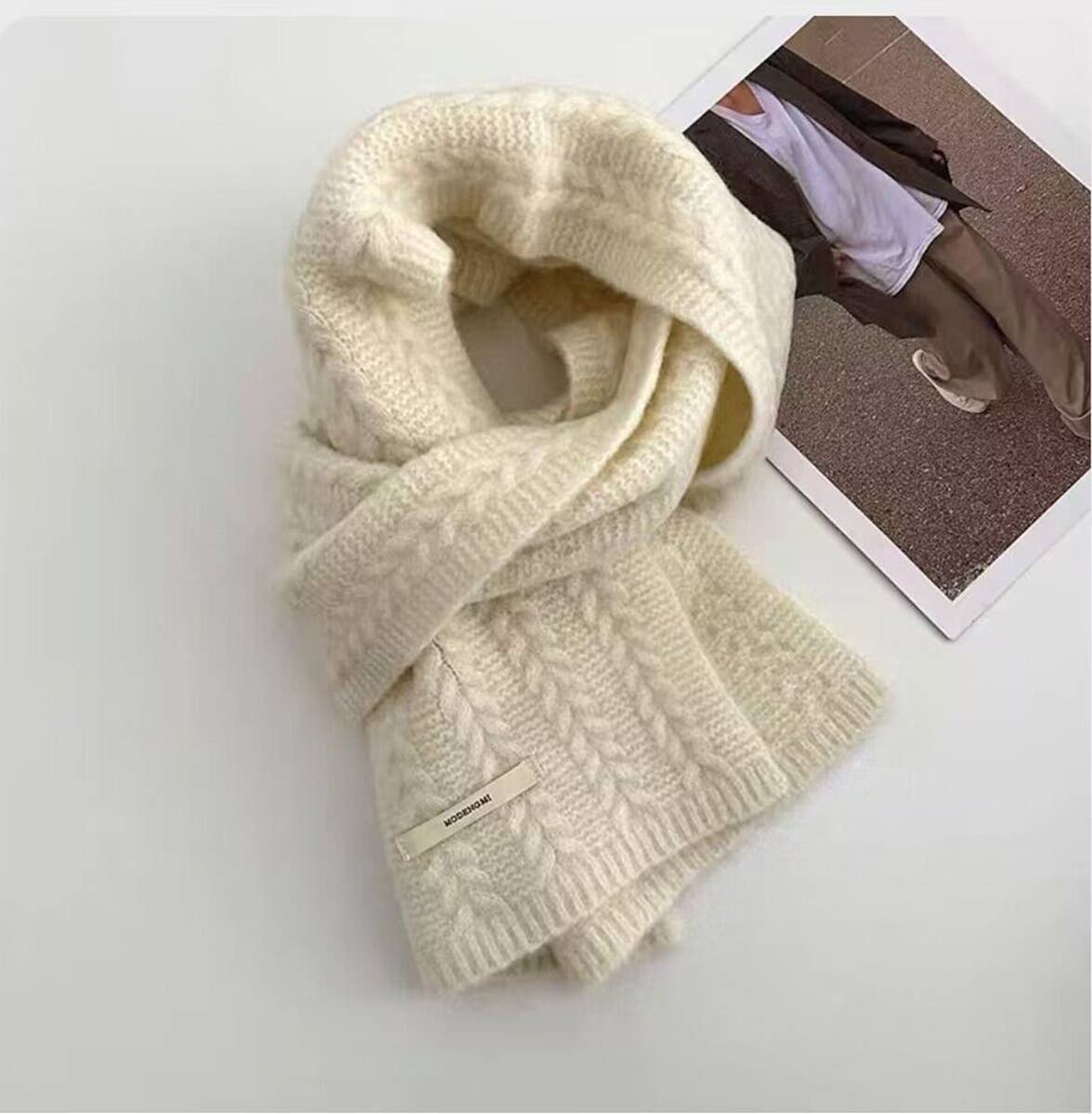 Avocado Green Wool Cable Knit Winter Scarf