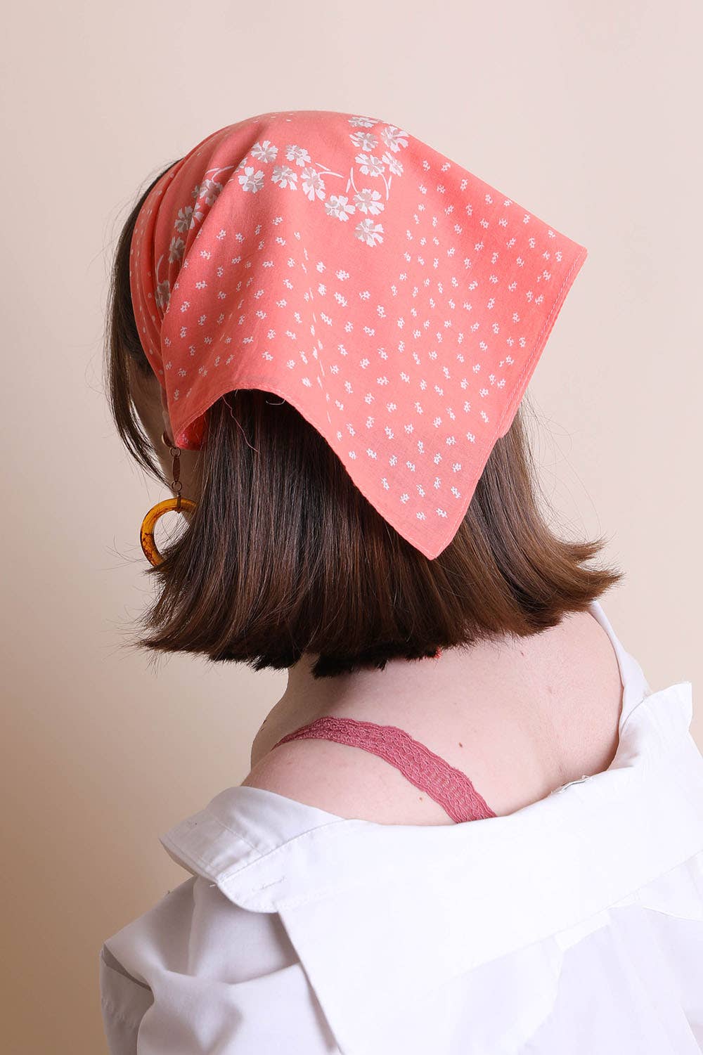 Coral Floral and Dot Cotton Neckerchief