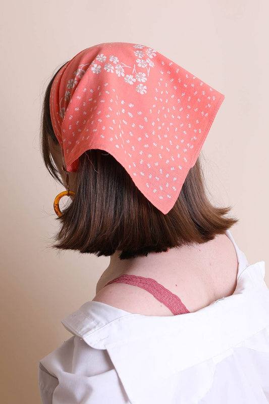 Coral Floral and Dot Cotton Neckerchief
