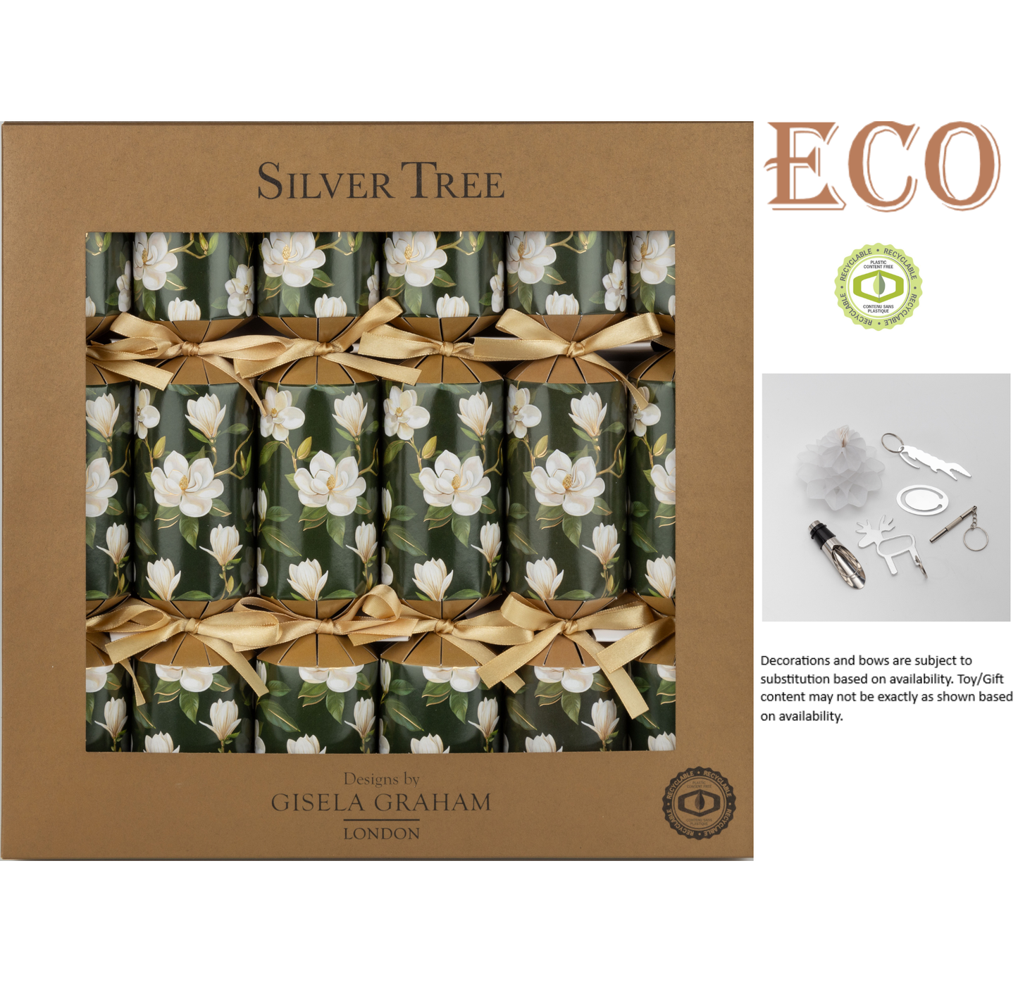 Magnolia Christmas Crackers 12" 6ct