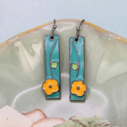 Vintage Bar Silver Flower Enamel Earrings