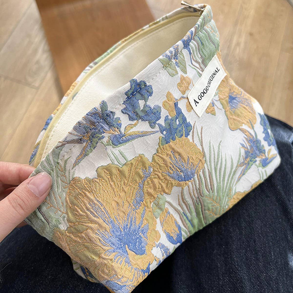 Jacquard Floral Makeup Bag Large Travel Pouch