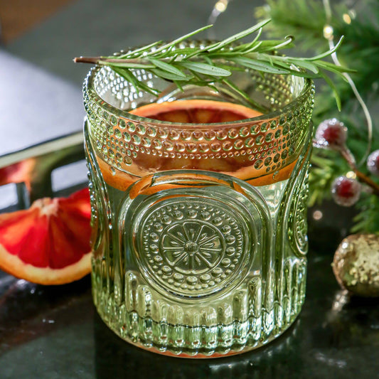 10 oz. Ribbed Retro Arch Floral Green Glass