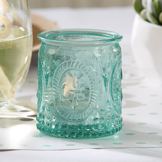 Vintage Blue Glass Tea Light Holder