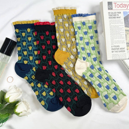 Women's Crew Glitter Frill Flower Socks