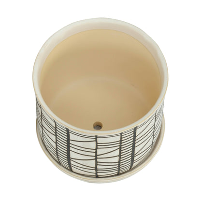 Beige Ceramic Geometric Planter & Saucer Two Sizes 6"/8"