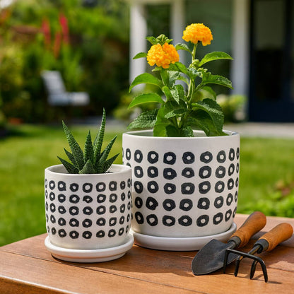 Black Ceramic Aztec Planters Two Sizes 5"/6".