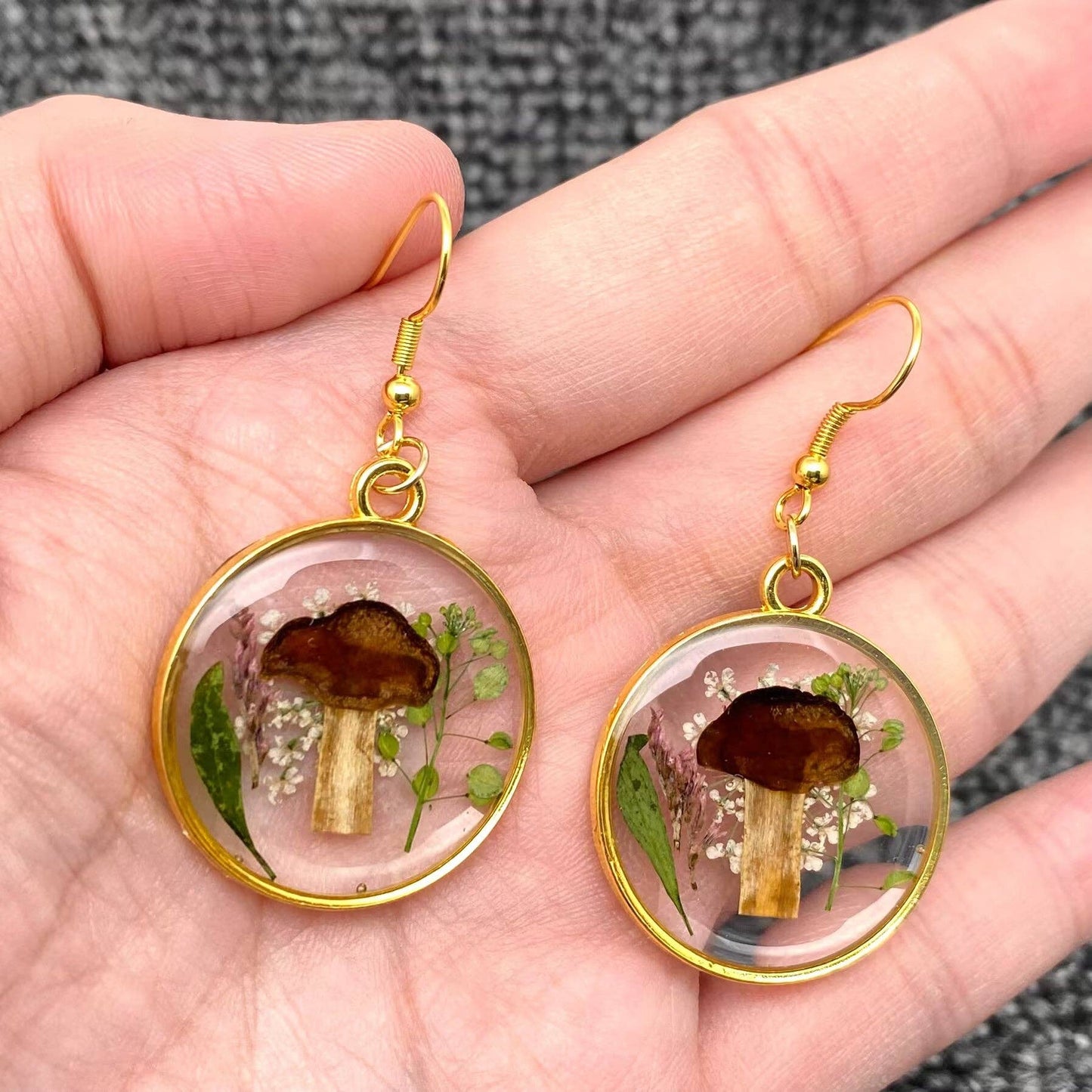 Dried Flowers & Mushroom Dangle Earrings
