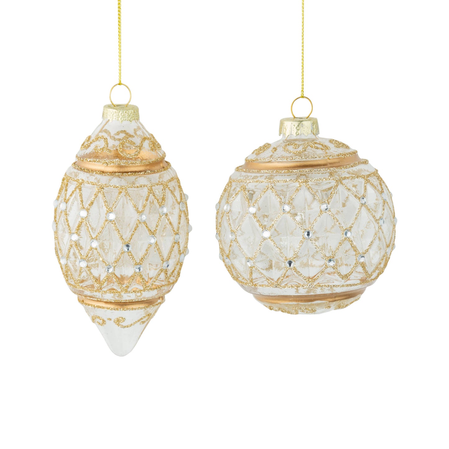 Gold Lattice Glass Ornament 4in”