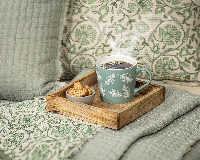 Feathery Leaves Mug-Sage-3.5"H(13oz)