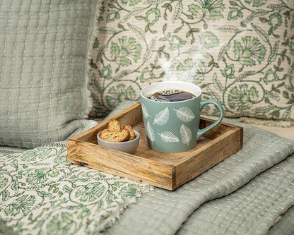 Feathery Leaves Mug-Sage-3.5"H(13oz)