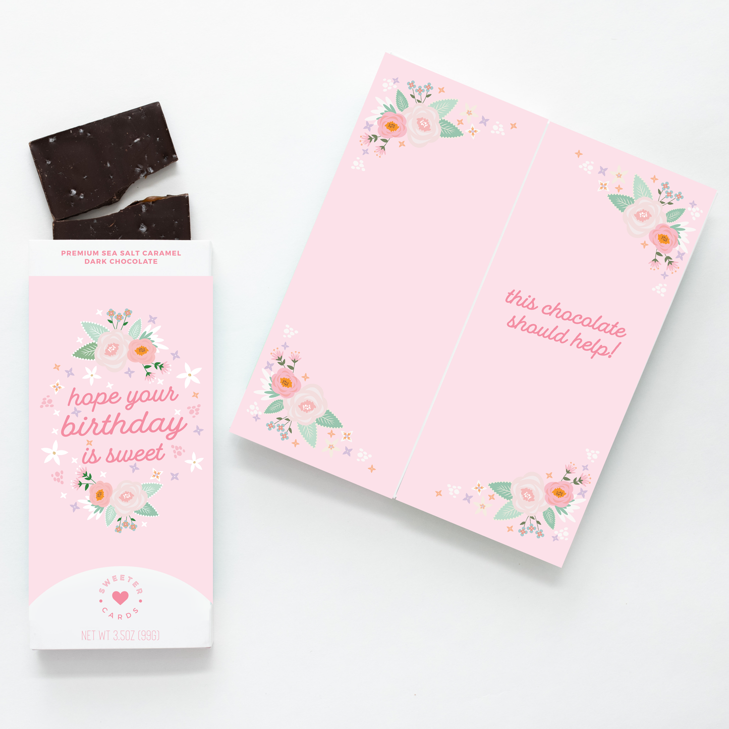 Happy Birthday Card & Premium Sea Salt Caramel Dark Chocolate Bar