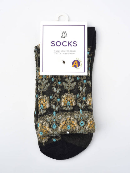 Rufia - Embossed Vintage Floral Mid-Calf Socks