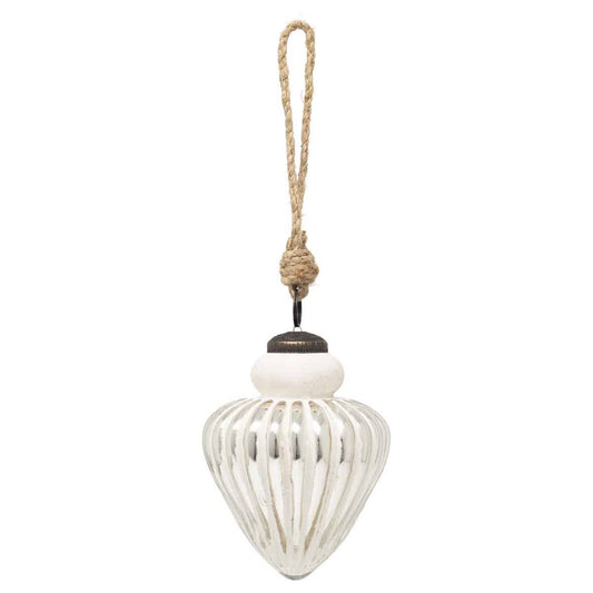 White Ribbed Teardrop Glass Christmas Ornament