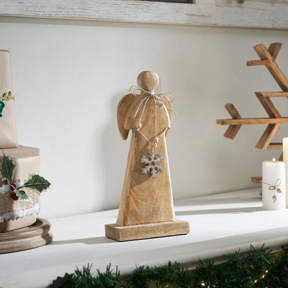 Natural Wooden Snowflake Angel 12x5.75x2.5