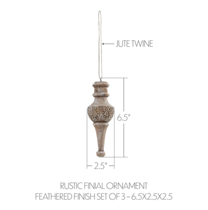 Rustic Finial Ornament Feathered Finish 6.5x2.5x2.5
