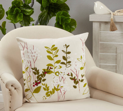 Botanical Throw Pillow With Holiday Design