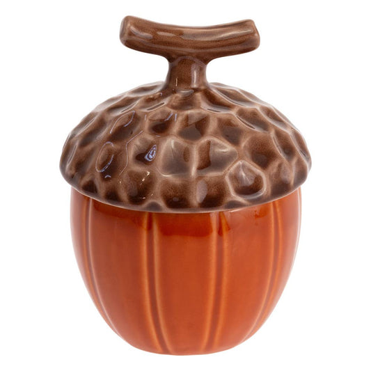 5.5" Tall Spicy Orange Acorn Ceramic Covered Jar
