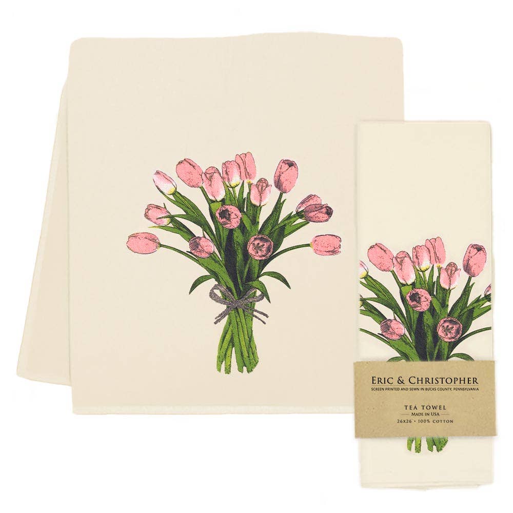 Spring Tulips Tea Towel Pink