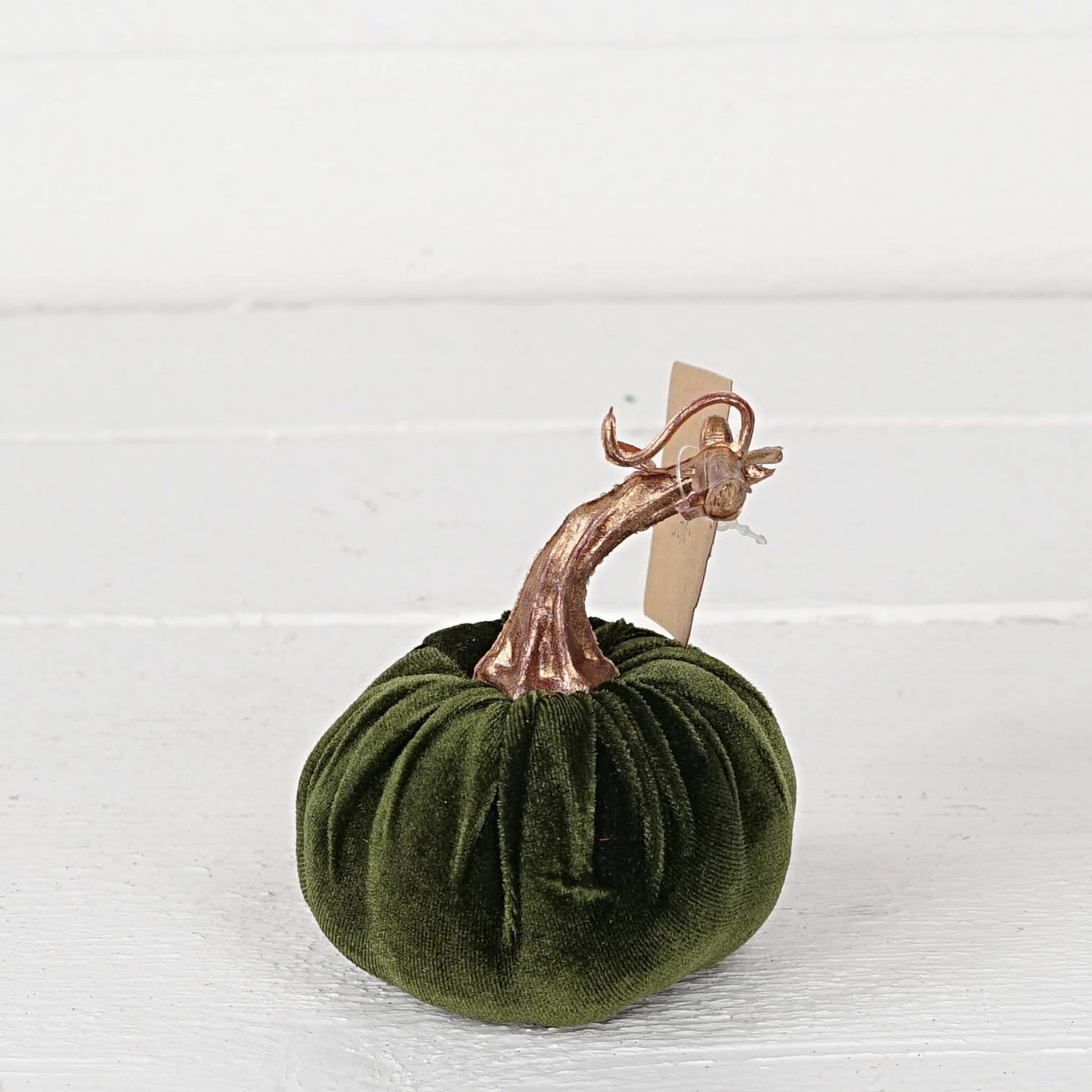 4" Green Velvet Pumpkin with Golden Stem