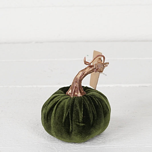4" Green Velvet Pumpkin with Golden Stem