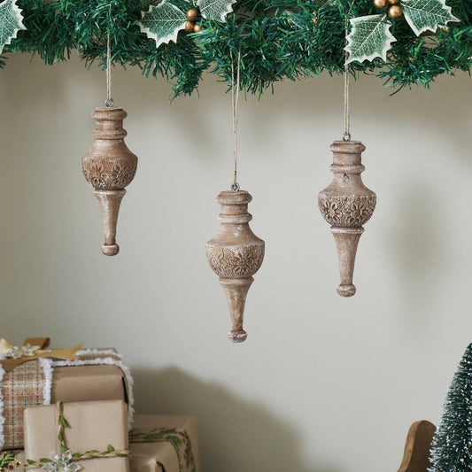 Rustic Finial Ornament Feathered Finish 6.5x2.5x2.5
