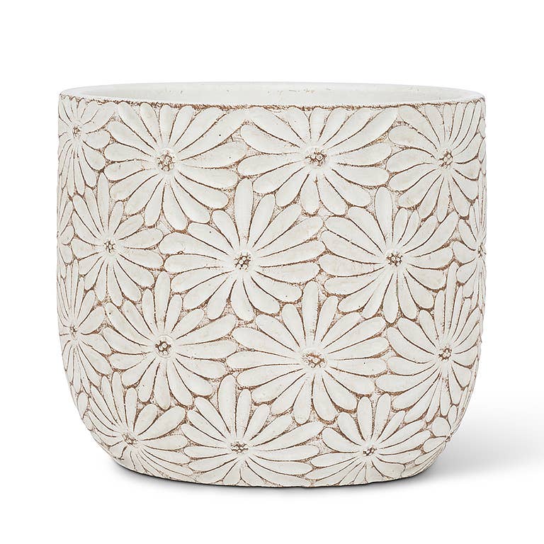 Lg Wht Daisy Round Planter-6"H-916