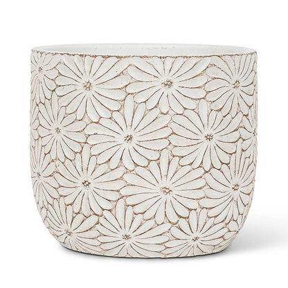 Lg Wht Daisy Round Planter-6"H-916