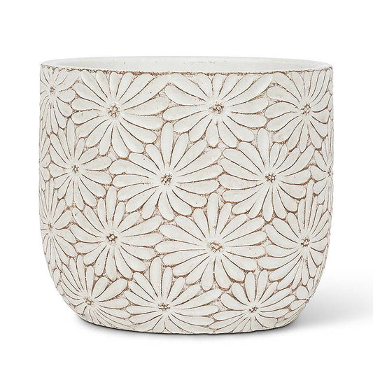 Lg White Daisy Round Planter-6"H