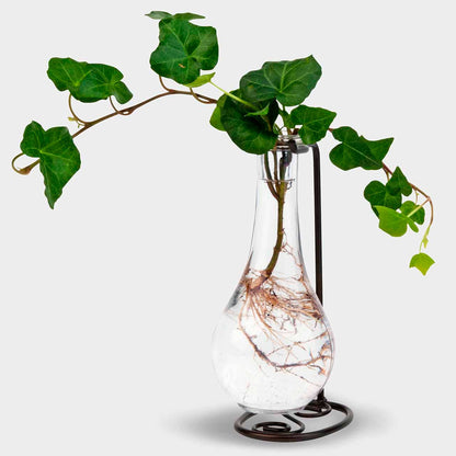 Drop Recycled Glass Vase & Metal Stand Clear