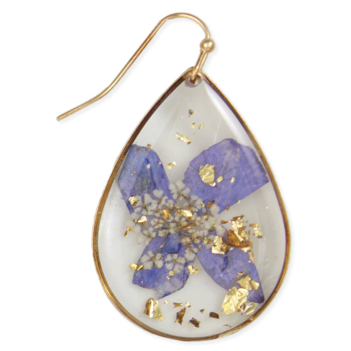 Gilded Flower Purple Dried Flower Teardrop Earrings