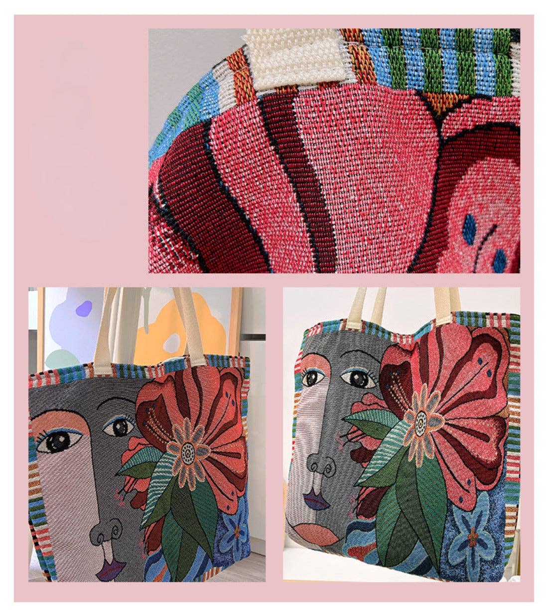 Cosbai - Large Capacity Embroidered Tote Bag