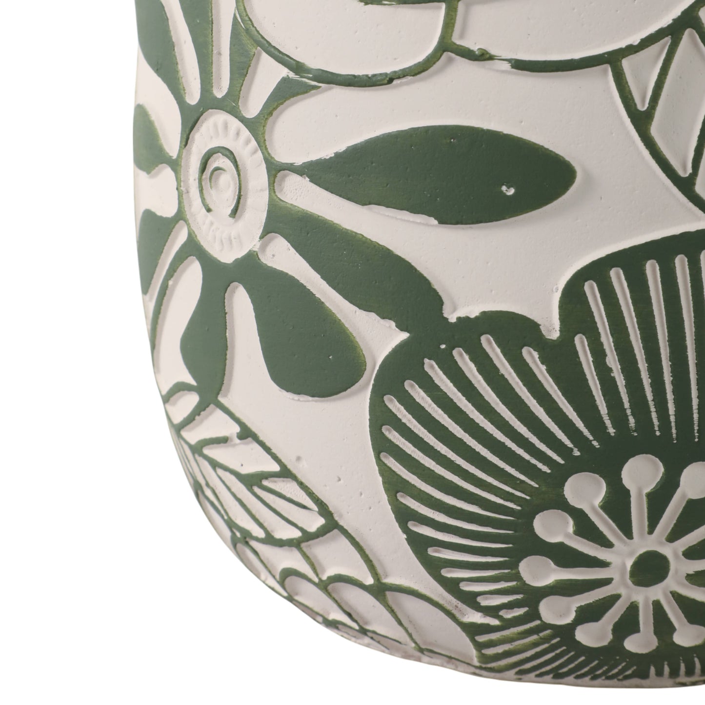 White & Green Ceramic Carved Floral Planters Two Sizes, 6"/8"