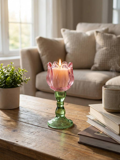 Iridescent Tulip Wine Glass Candle 6.25"