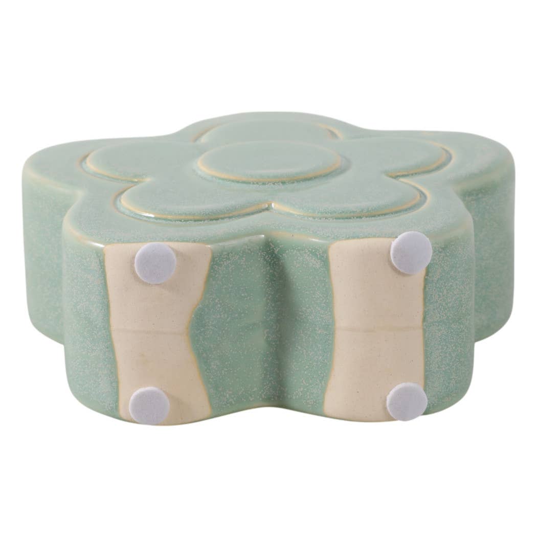 Green Ceramic Sculpted Flower Pencil Cup 6"