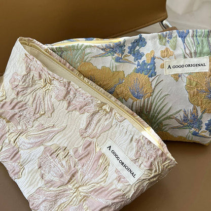 Jacquard Floral Makeup Bag Large Travel Pouch