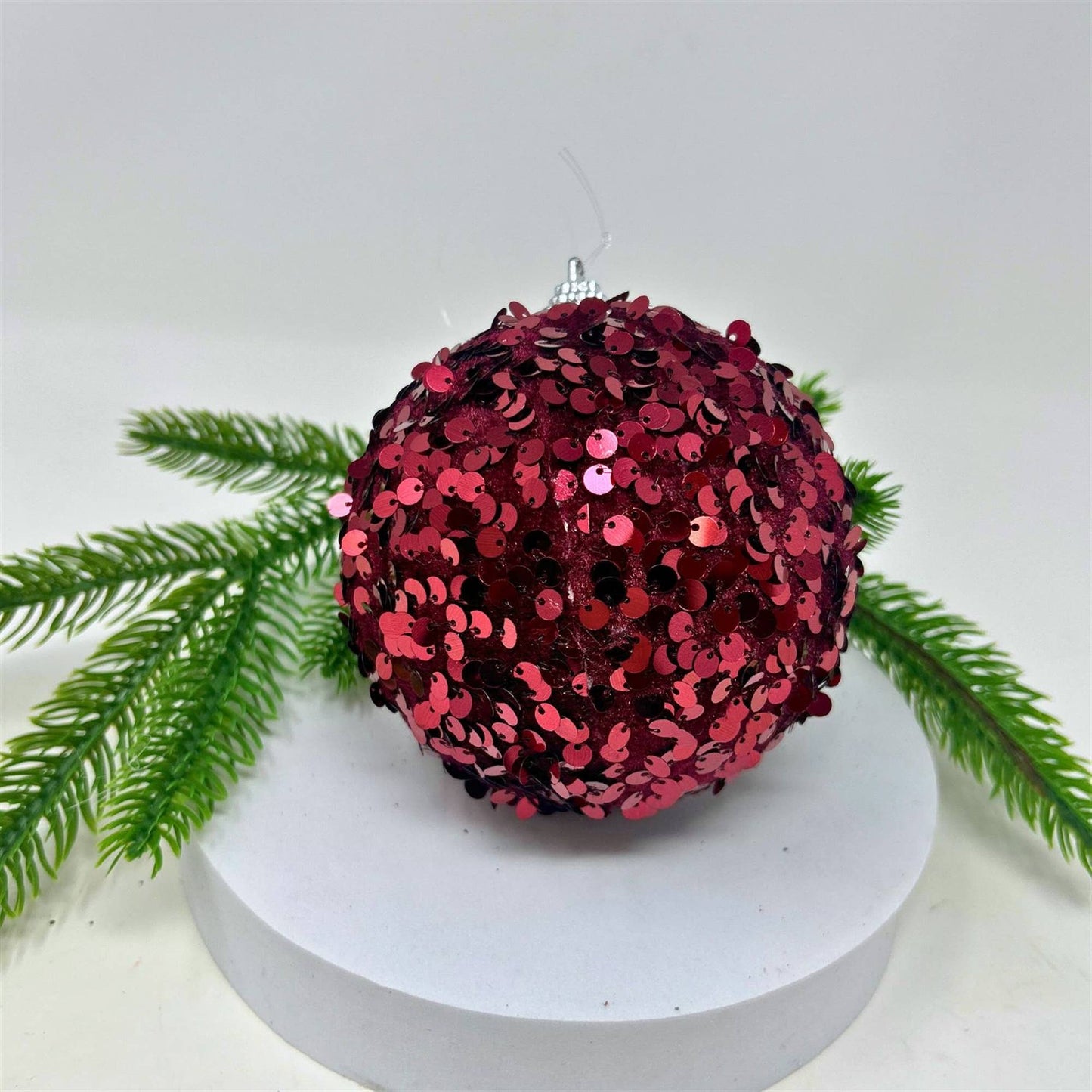 Velvet Sequin Ornament Burgundy 4”