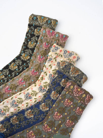 Rufia - Embossed Vintage Floral Mid-Calf Socks