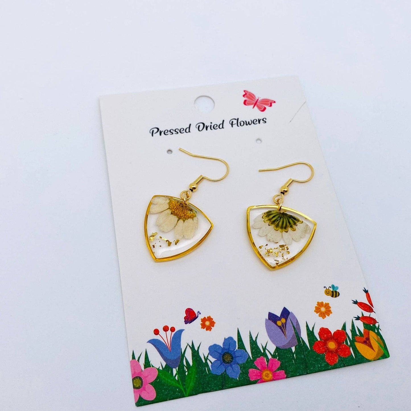 Genuine Dried Flower Pressed Daisy Dangle Earrings