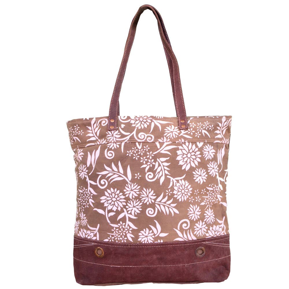 Tan Canvas With Floral Pattern Tote