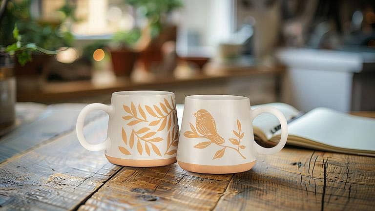 Oversized Mug with Birds on Branch-4"H(17oz)