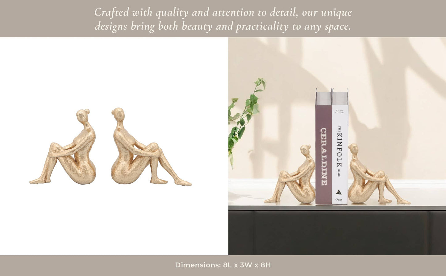 Gold Resin Modern Lady Pair Bookend 8"