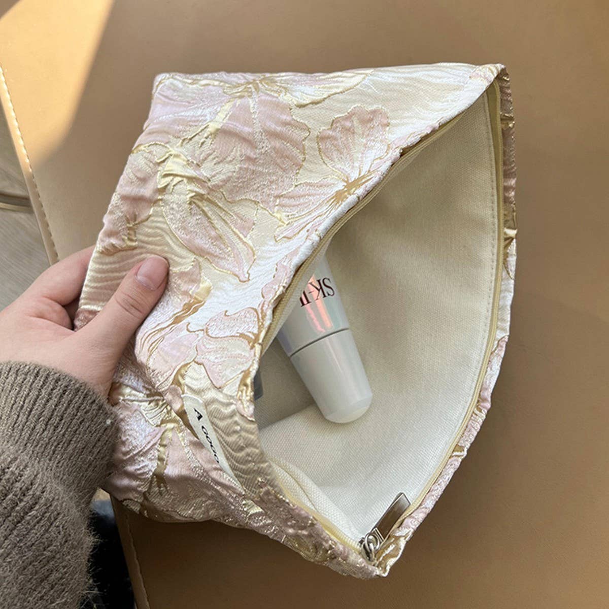 Jacquard Floral Makeup Bag Large Travel Pouch