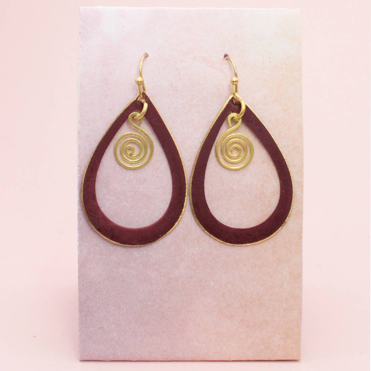 Brass Patina Teardrop Spiral Earrings