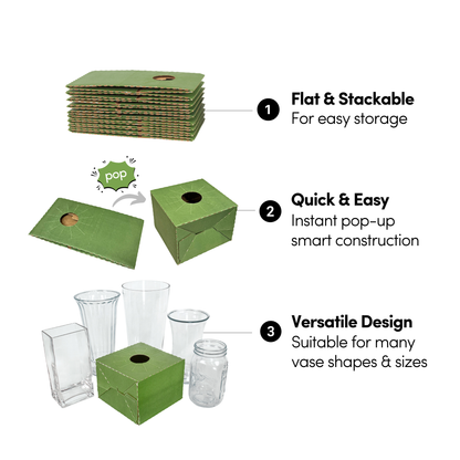10PK - Pop Up Floral Delivery Box Vase Transport - S/M/L/XL