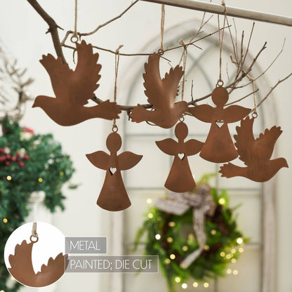 Rust Angel and Dove Metal Ornaments 4.5/5"