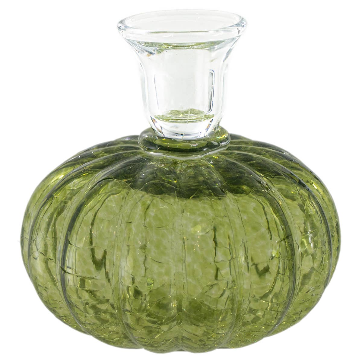 5" Round Green Glass Pumpkin Candle Stick